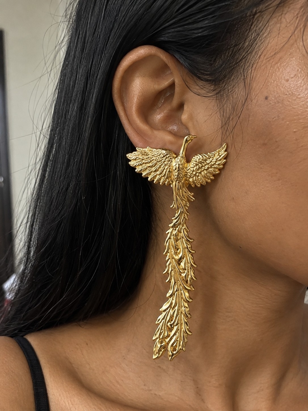 Gold Phoenix Drop Statement Earrings - Elegant Women Jewelry
